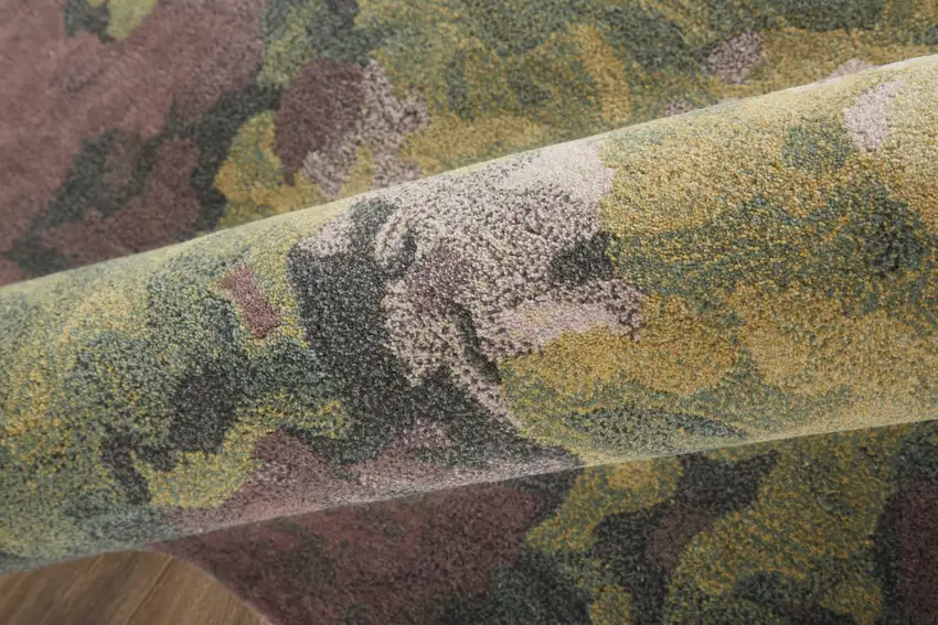 Gold Purple And Green Wool Abstract Tufted Handmade Stain Resistant Area Rug Photo 9
