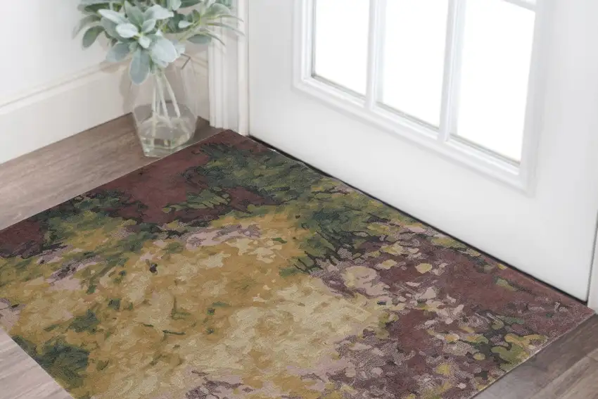 Green and Black Wool Abstract Hand Tufted Area Rug Photo 1