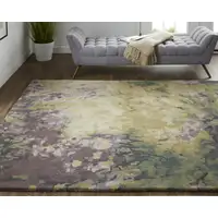 Photo of Gold Purple And Green Wool Abstract Tufted Handmade Stain Resistant Area Rug