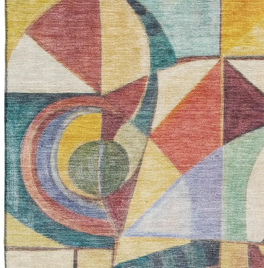 Gold Purple And Ivory Abstract Washable Area Rug With UV Protection Photo 2