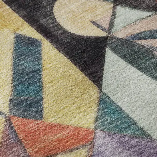 Gold Purple And Ivory Abstract Washable Area Rug With UV Protection Photo 9