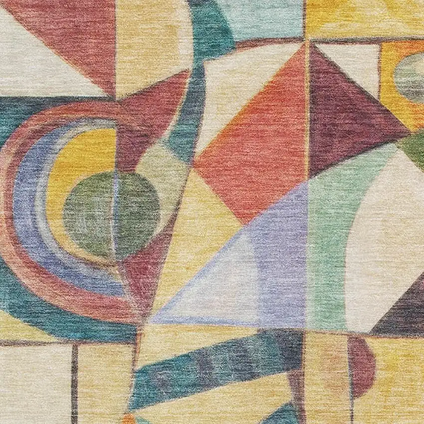 Gold Purple And Ivory Abstract Washable Area Rug With UV Protection Photo 2