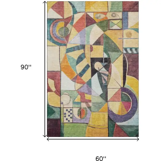 Gold Purple And Ivory Abstract Washable Area Rug With UV Protection Photo 9