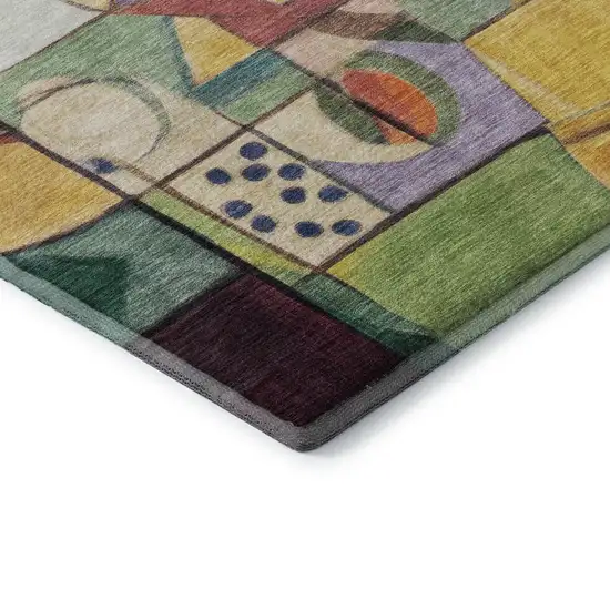 Gold Purple And Ivory Abstract Washable Area Rug With UV Protection Photo 7