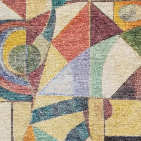 Gold Purple And Ivory Abstract Washable Area Rug With UV Protection Photo 2