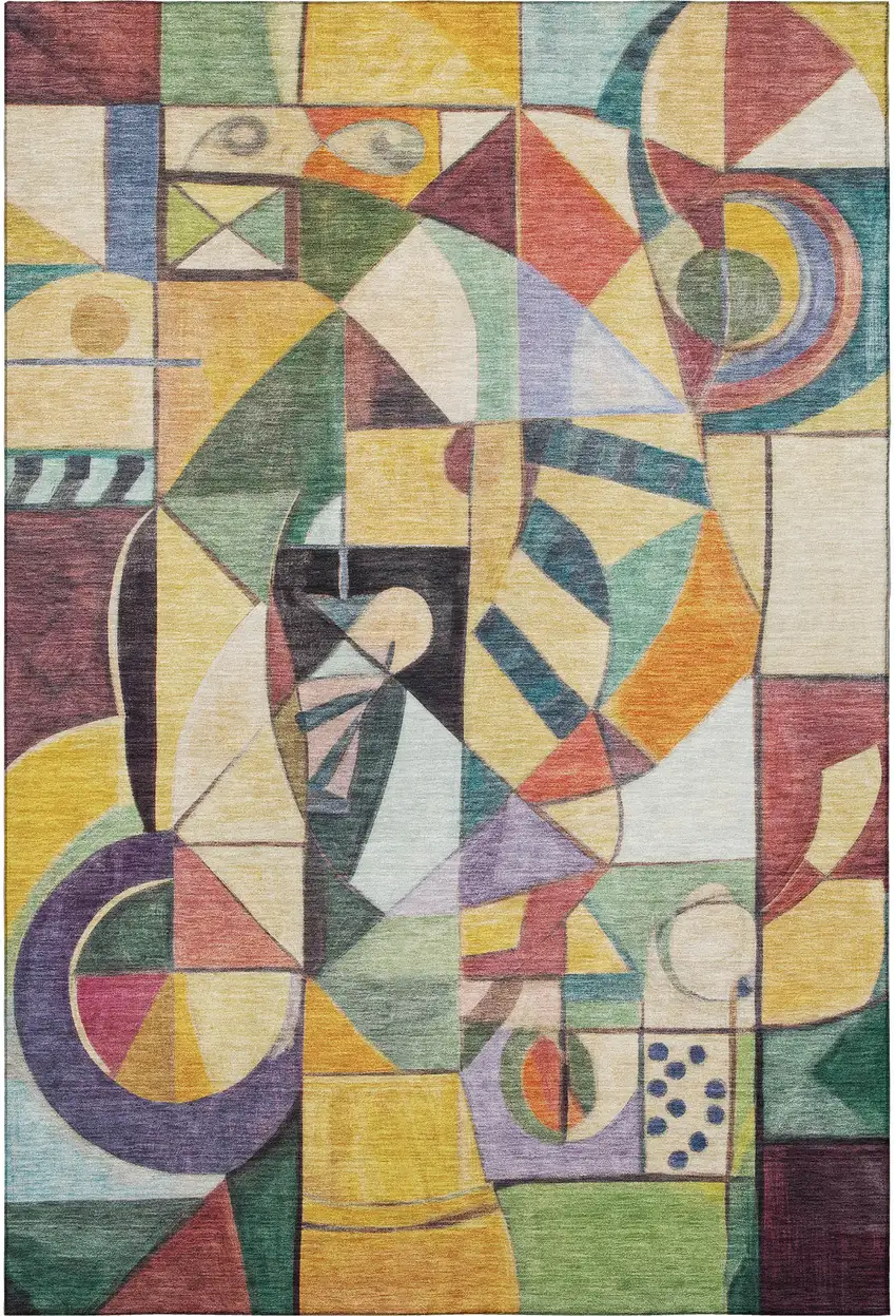 Gold Purple And Ivory Abstract Washable Area Rug With UV Protection Photo 4