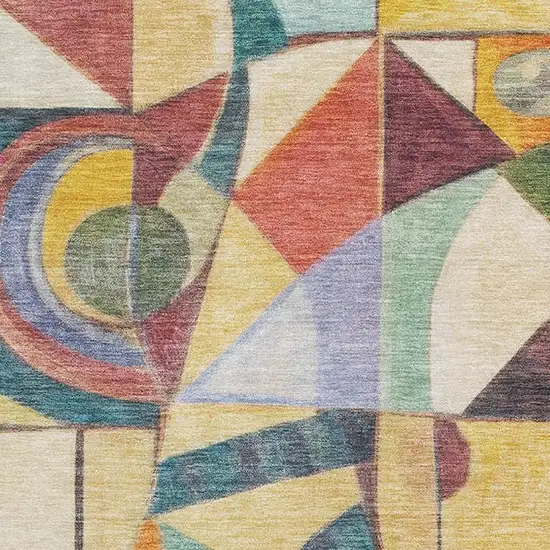 Gold Purple And Ivory Abstract Washable Area Rug With UV Protection Photo 2