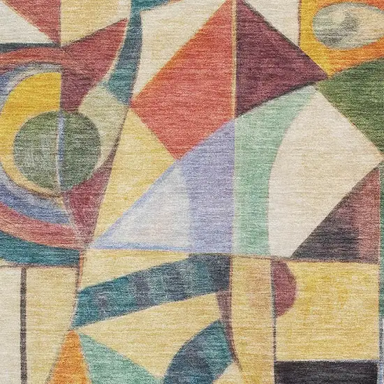 Gold Purple And Ivory Abstract Washable Area Rug With UV Protection Photo 2