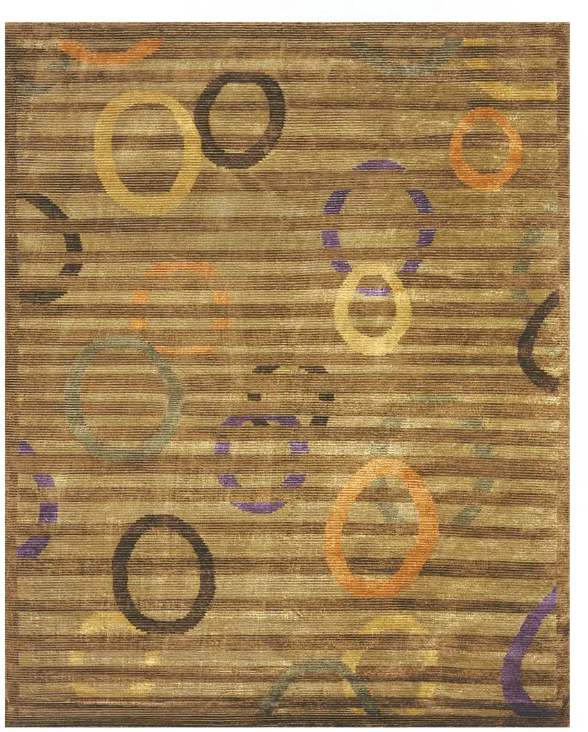 Gold Purple And Orange Striped Hand Knotted Area Rug Photo 2