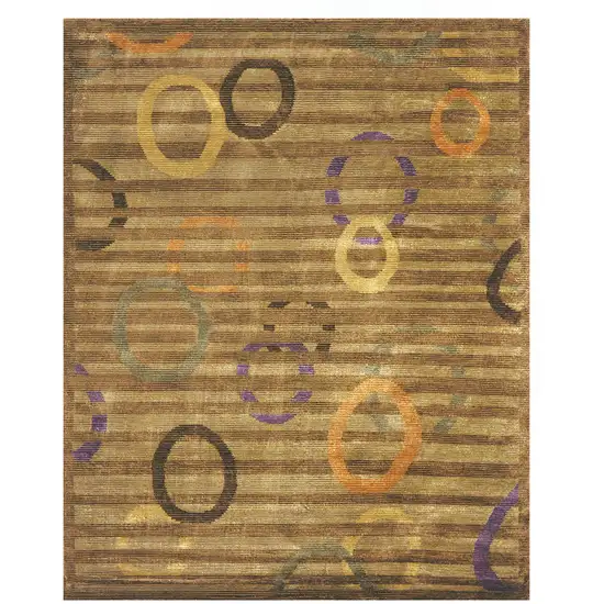 Gold Purple And Orange Striped Hand Knotted Area Rug Photo 2