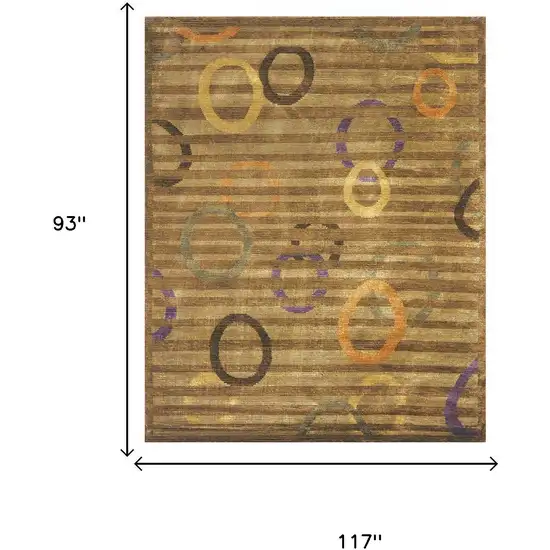 Gold Purple And Orange Striped Hand Knotted Area Rug Photo 5