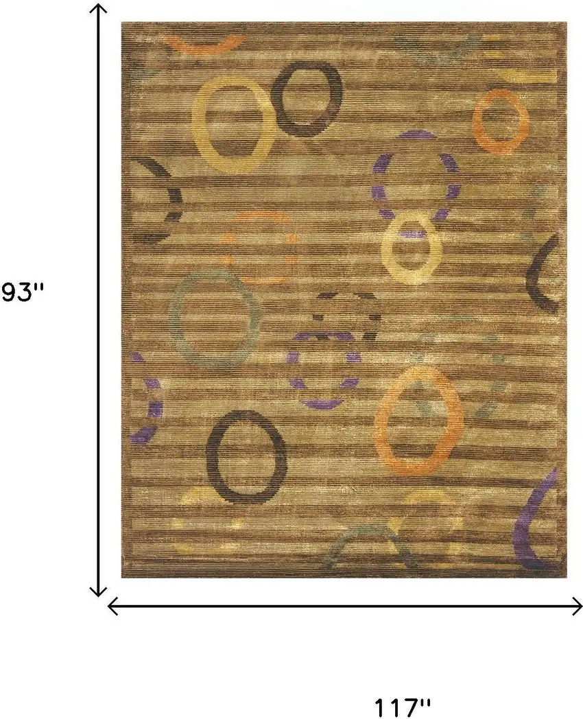 Gold Purple And Orange Striped Hand Knotted Area Rug Photo 5