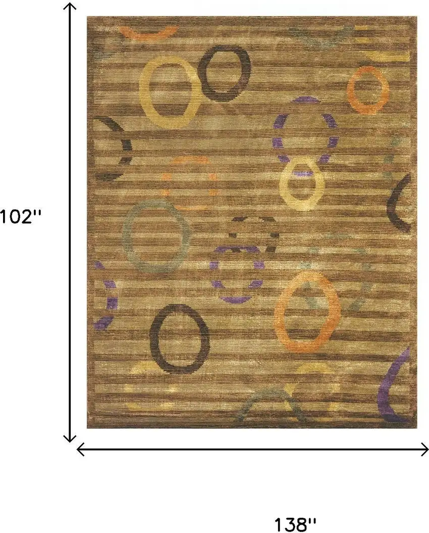 Gold Purple And Orange Striped Hand Knotted Area Rug Photo 5