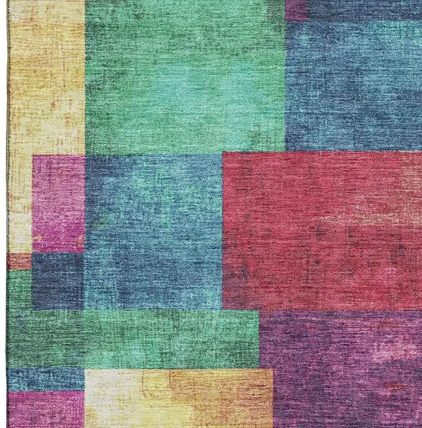 Gold Purple And Red Geometric Washable Area Rug With UV Protection Photo 3