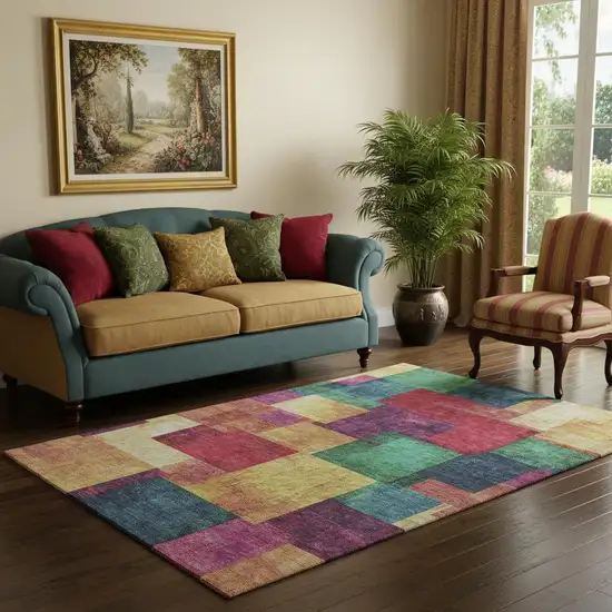 Gold Purple And Red Geometric Washable Area Rug With UV Protection Photo 2