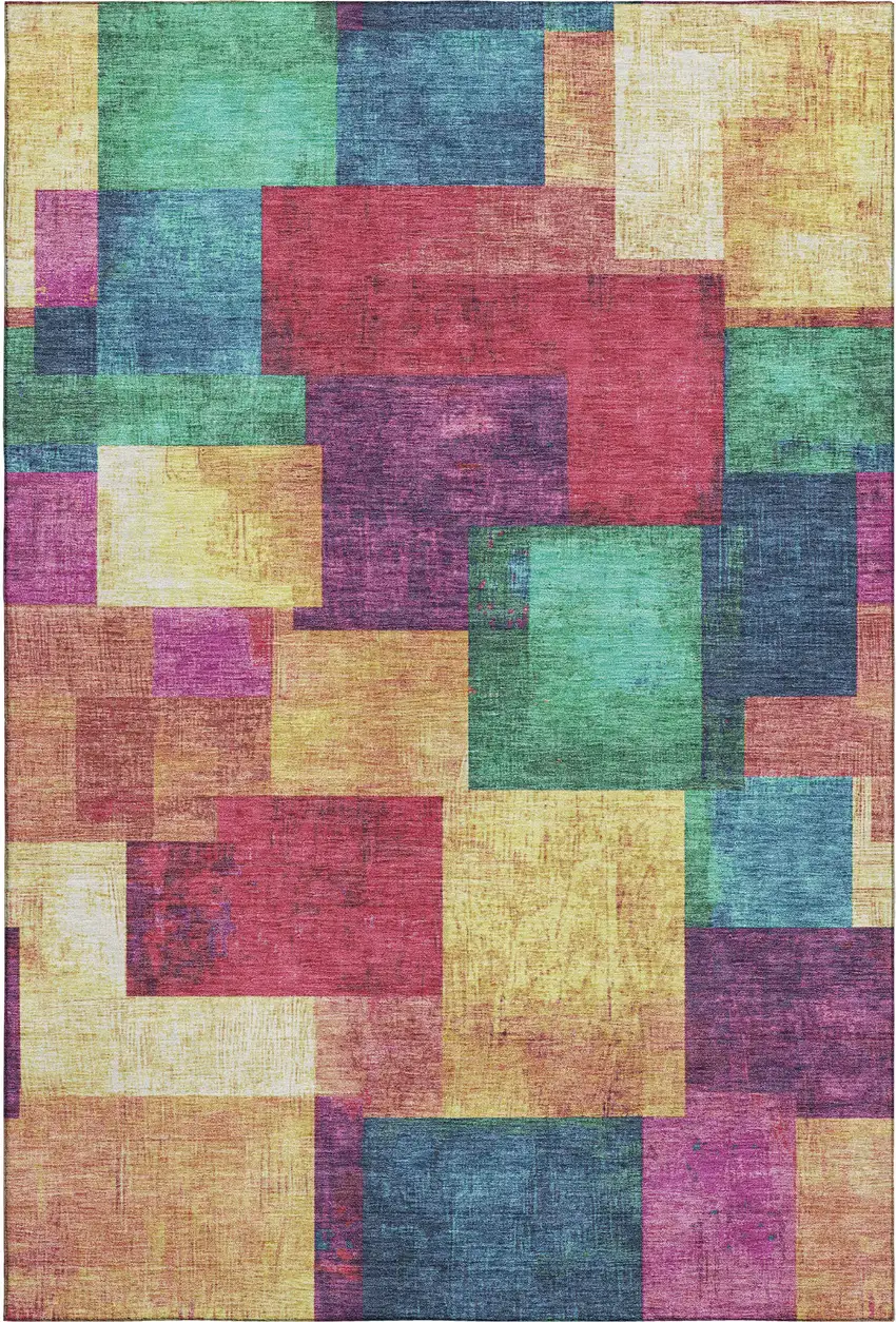 Gold Purple And Red Geometric Washable Area Rug With UV Protection Photo 1