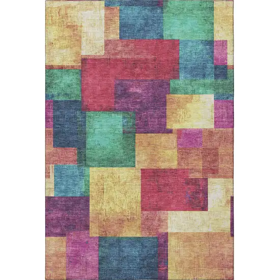 Gold Purple And Red Geometric Washable Area Rug With UV Protection Photo 4