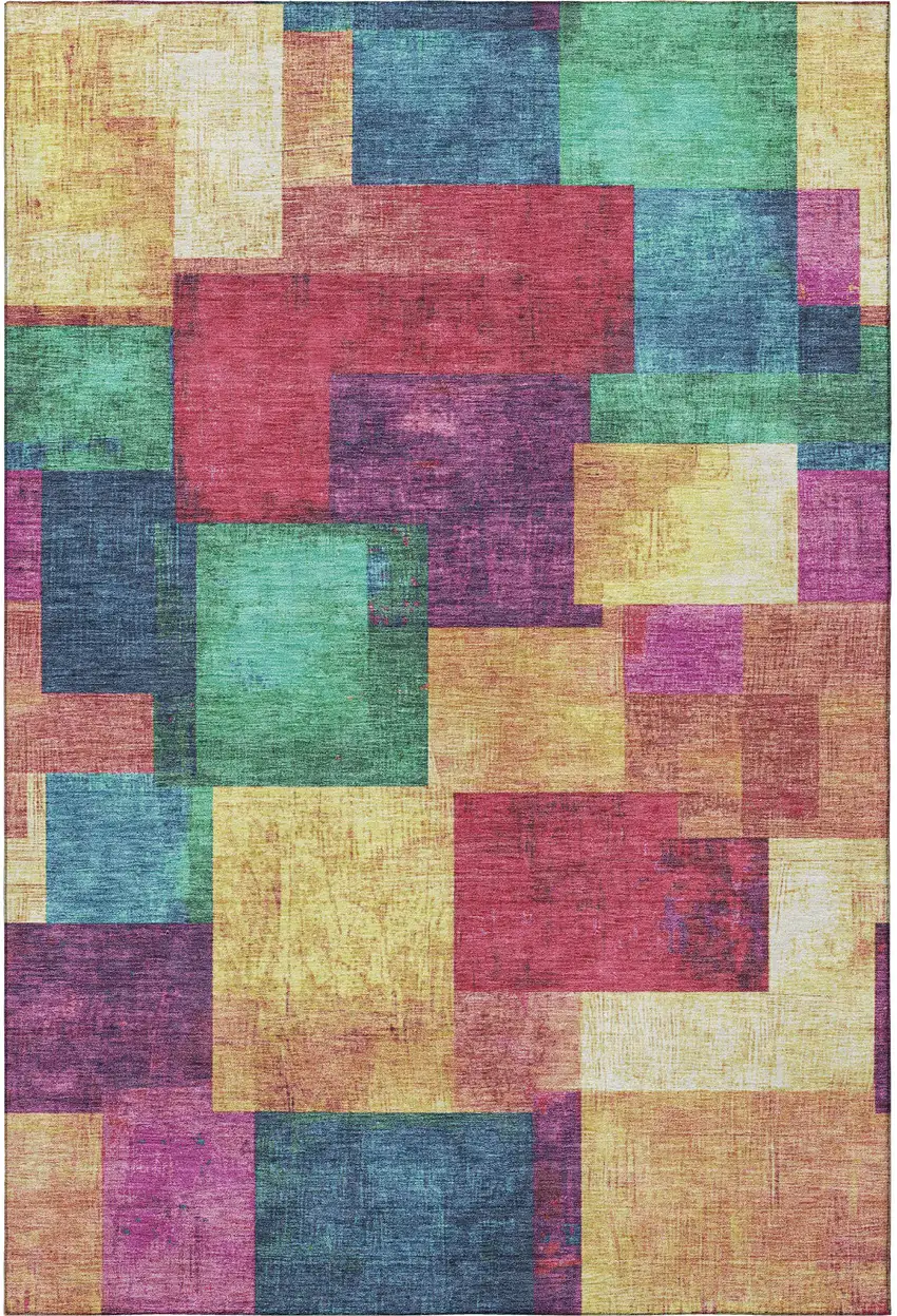 Gold Purple And Red Geometric Washable Area Rug With UV Protection Photo 4