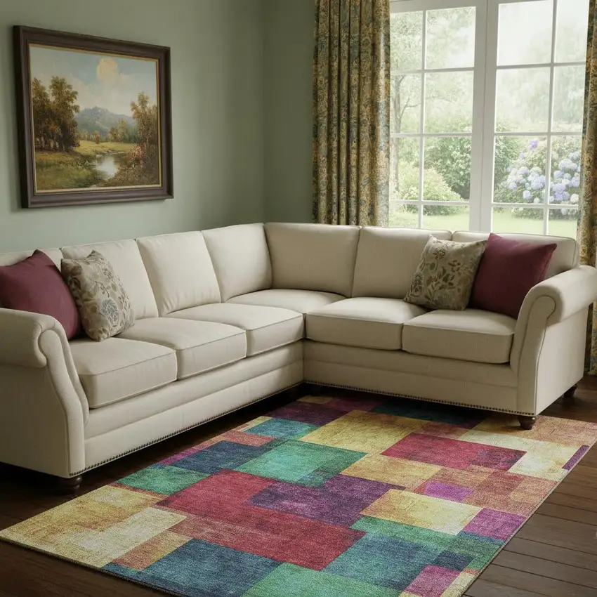 Gold Purple And Red Geometric Washable Area Rug With UV Protection Photo 2