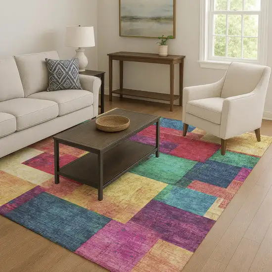 Gold Purple And Red Geometric Washable Area Rug With UV Protection Photo 6