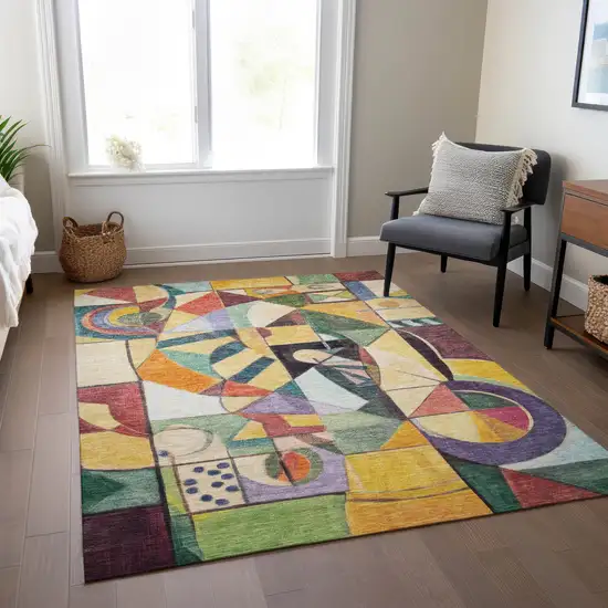 Gold Purple Orange And Blue Abstract Washable Indoor Outdoor Area Rug Photo 7