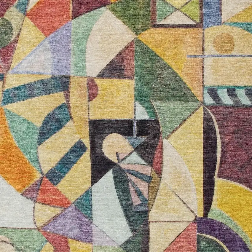 Gold Purple Orange And Blue Abstract Washable Indoor Outdoor Area Rug Photo 3