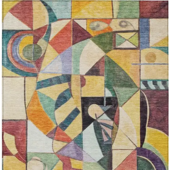 Gold Purple Orange And Blue Abstract Washable Indoor Outdoor Area Rug Photo 4