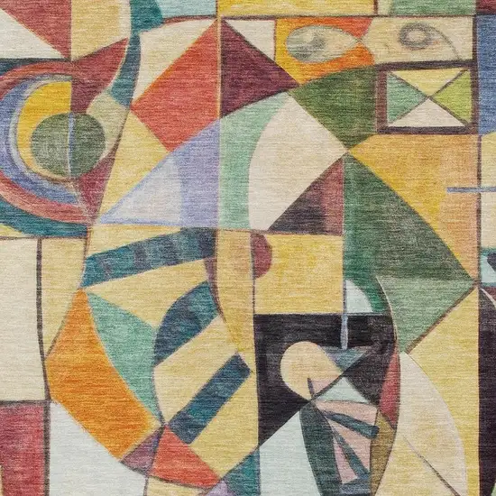 Gold Purple Orange And Blue Abstract Washable Indoor Outdoor Area Rug Photo 3