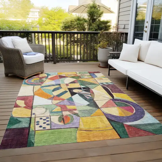 Gold Purple Orange And Blue Abstract Washable Indoor Outdoor Area Rug Photo 8