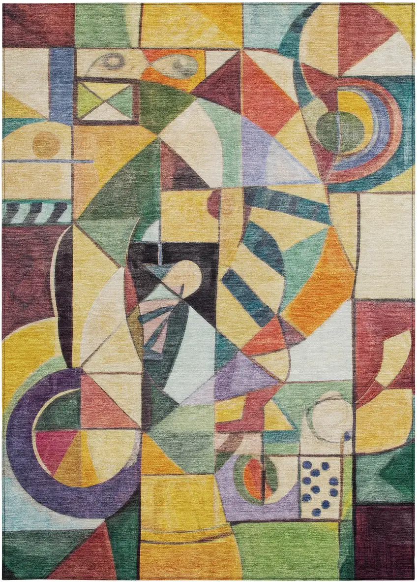 Gold Purple Orange And Blue Abstract Washable Indoor Outdoor Area Rug Photo 4