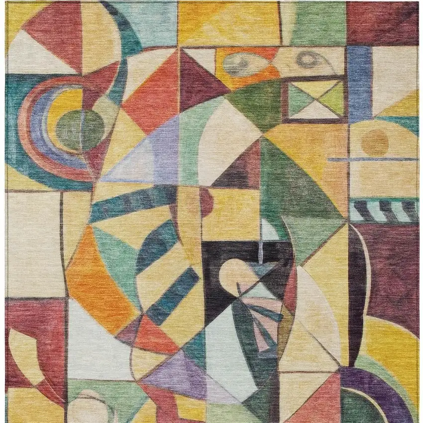 Gold Purple Orange And Blue Abstract Washable Indoor Outdoor Area Rug Photo 3