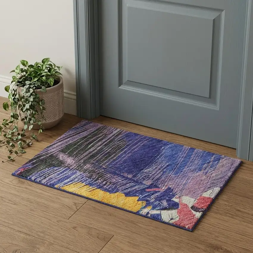 Gold Purple Teal And Red Abstract Washable Area Rug With UV Protection Photo 1