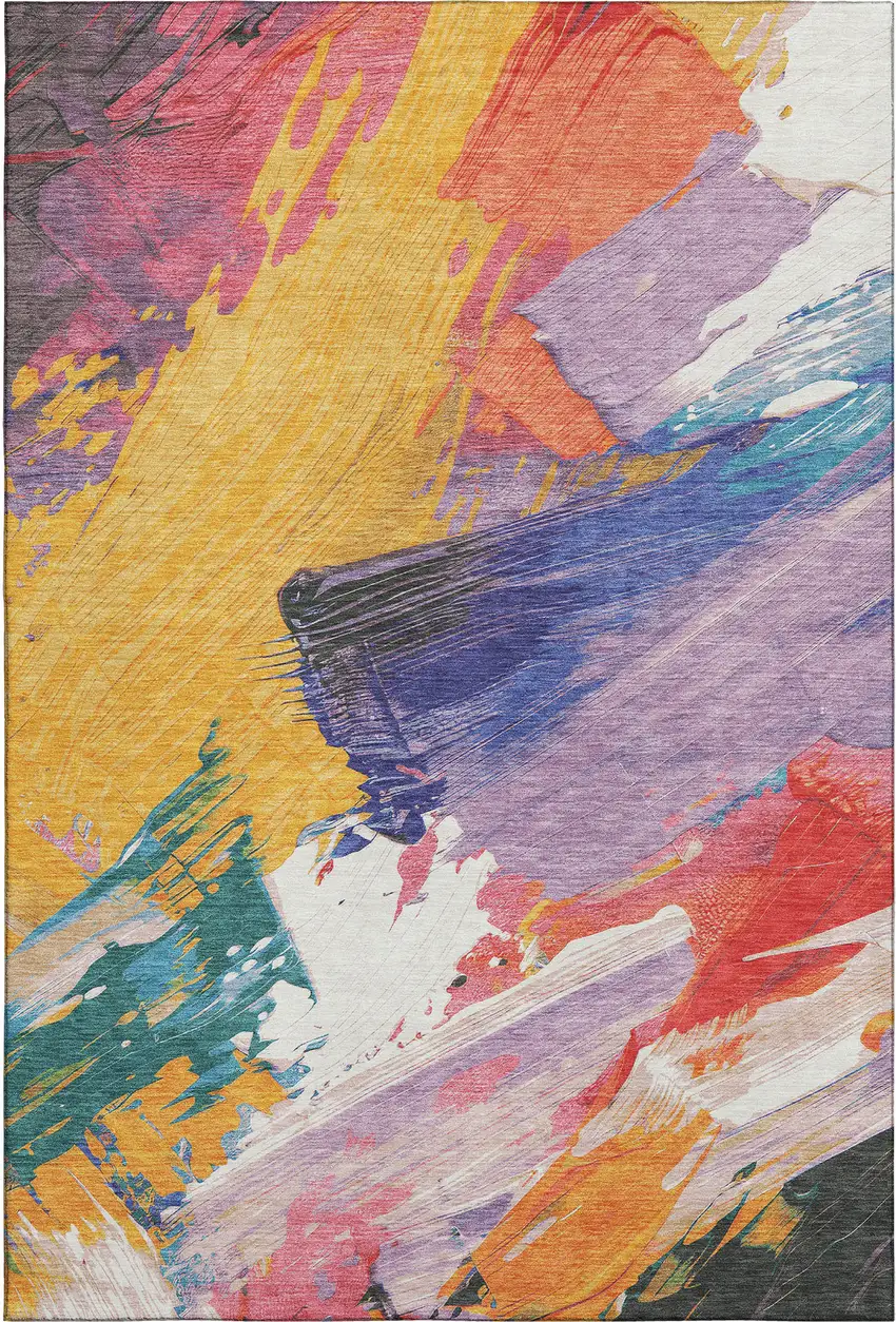 Gold Purple Teal And Red Abstract Washable Area Rug With UV Protection Photo 5