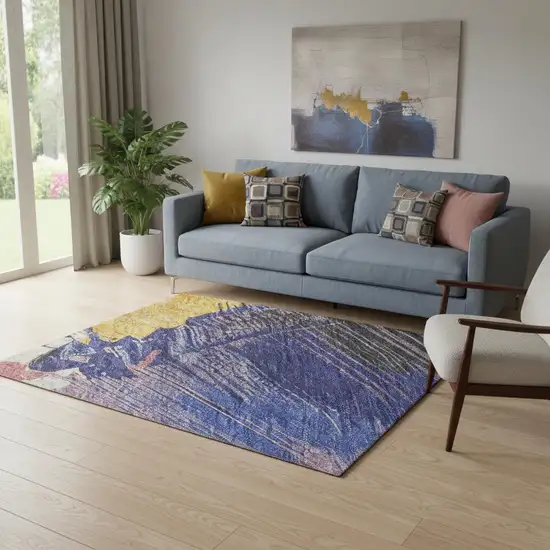 Gold Purple Teal And Red Abstract Washable Area Rug With UV Protection Photo 2