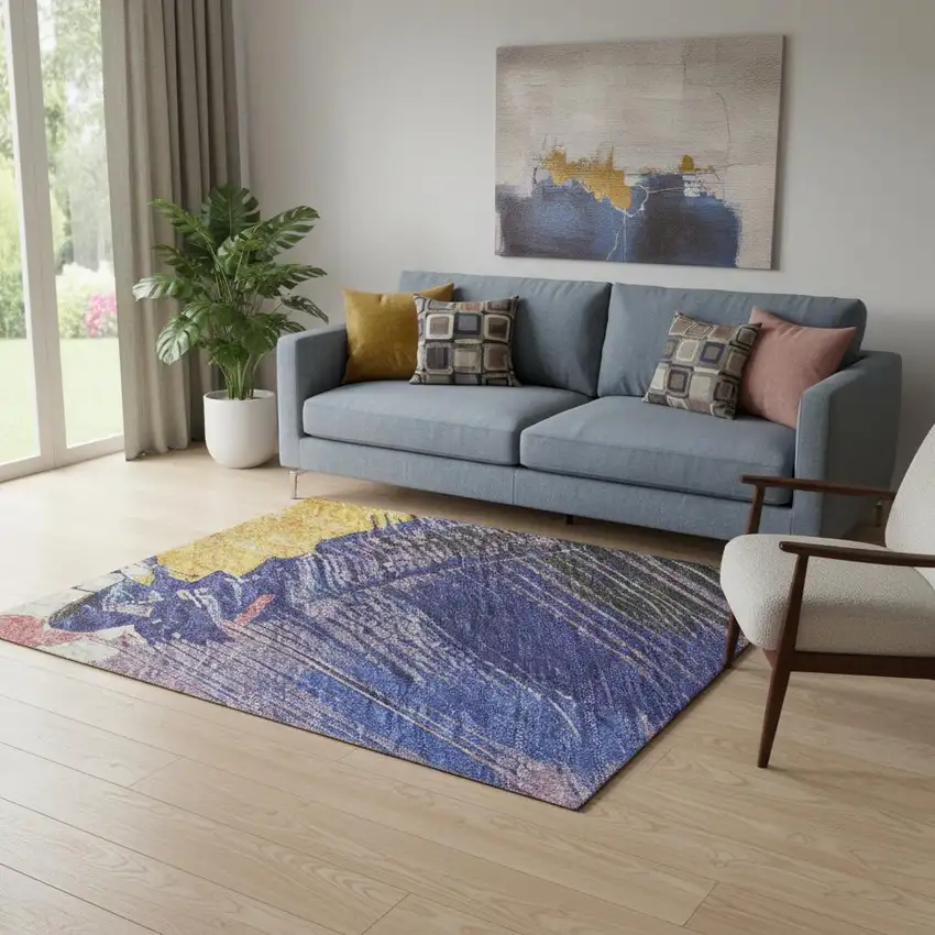 Gold Purple Teal And Red Abstract Washable Area Rug With UV Protection Photo 2