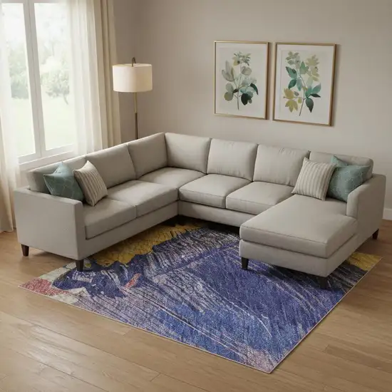 Gold Purple Teal And Red Abstract Washable Area Rug With UV Protection Photo 2