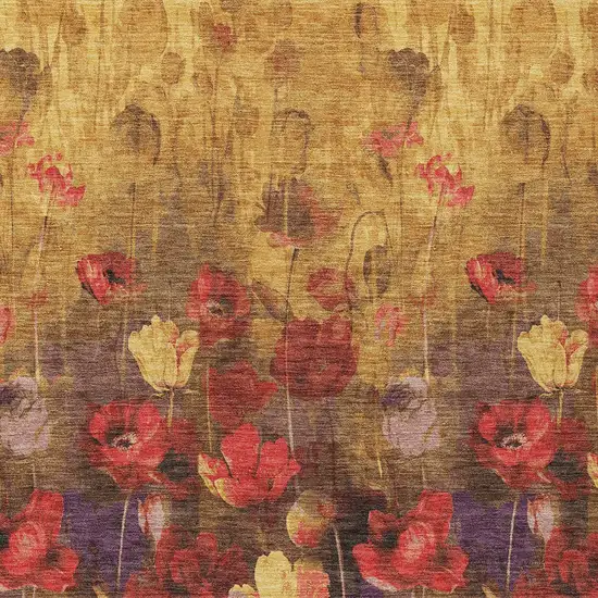 Gold Red And Brown Floral Washable Indoor Outdoor Area Rug Photo 6