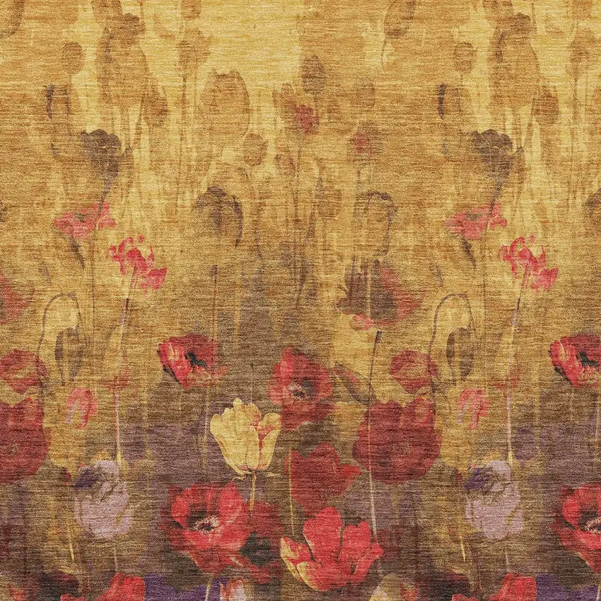 Gold Red And Brown Floral Washable Indoor Outdoor Area Rug Photo 5