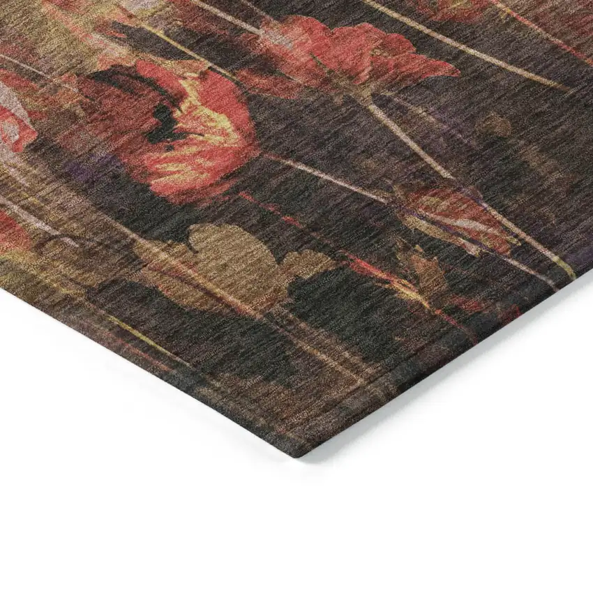 Gold Red And Brown Floral Washable Indoor Outdoor Area Rug Photo 3