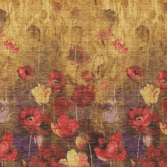 Gold Red And Brown Floral Washable Indoor Outdoor Area Rug Photo 8