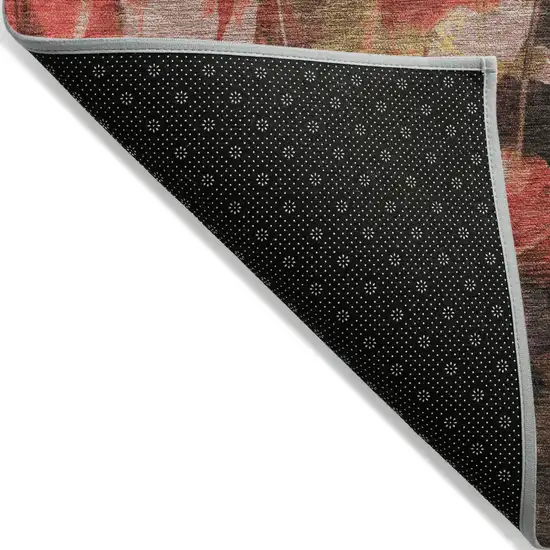 Gold Red And Brown Floral Washable Indoor Outdoor Area Rug Photo 7