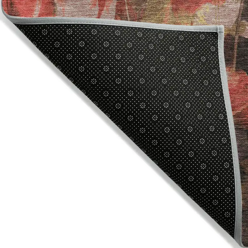 Gold Red And Brown Floral Washable Indoor Outdoor Area Rug Photo 7