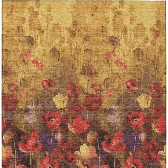 Gold Red And Brown Floral Washable Indoor Outdoor Area Rug Photo 6