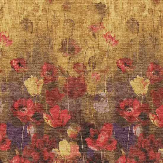 Gold Red And Brown Floral Washable Indoor Outdoor Area Rug Photo 6