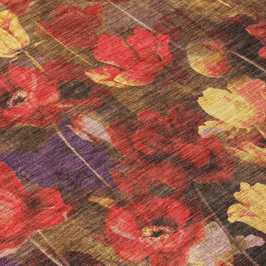 Gold Red And Brown Floral Washable Indoor Outdoor Area Rug Photo 5