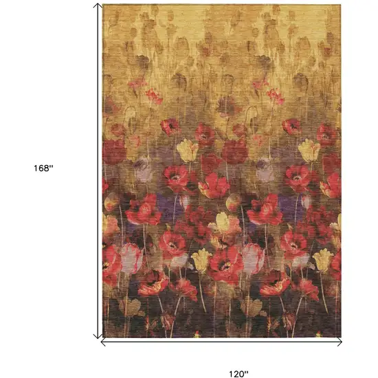Gold Red And Brown Floral Washable Indoor Outdoor Area Rug Photo 3