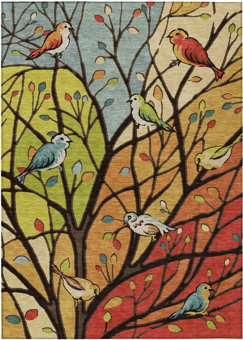 Gold Red And Green Botanical Leaves Washable Indoor Outdoor Area Rug Photo 2