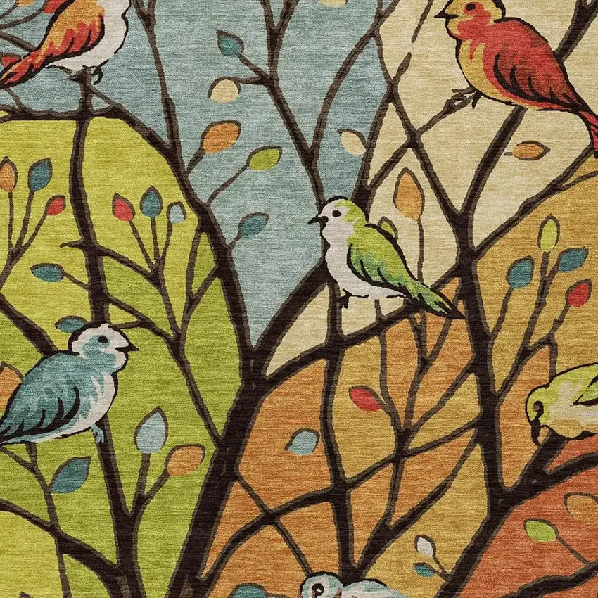 Gold Red And Green Botanical Leaves Washable Indoor Outdoor Area Rug Photo 6