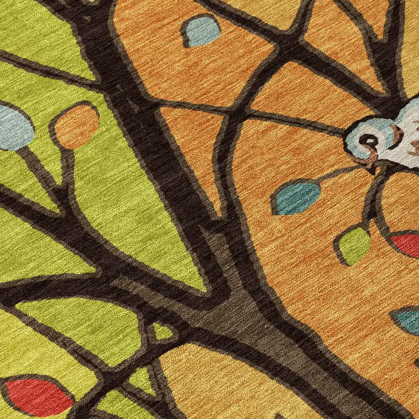 Gold Red And Green Botanical Leaves Washable Indoor Outdoor Area Rug Photo 7