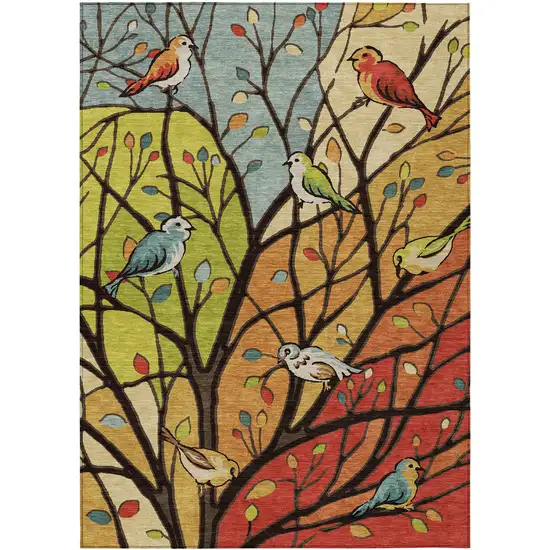 Gold Red And Green Botanical Leaves Washable Indoor Outdoor Area Rug Photo 2